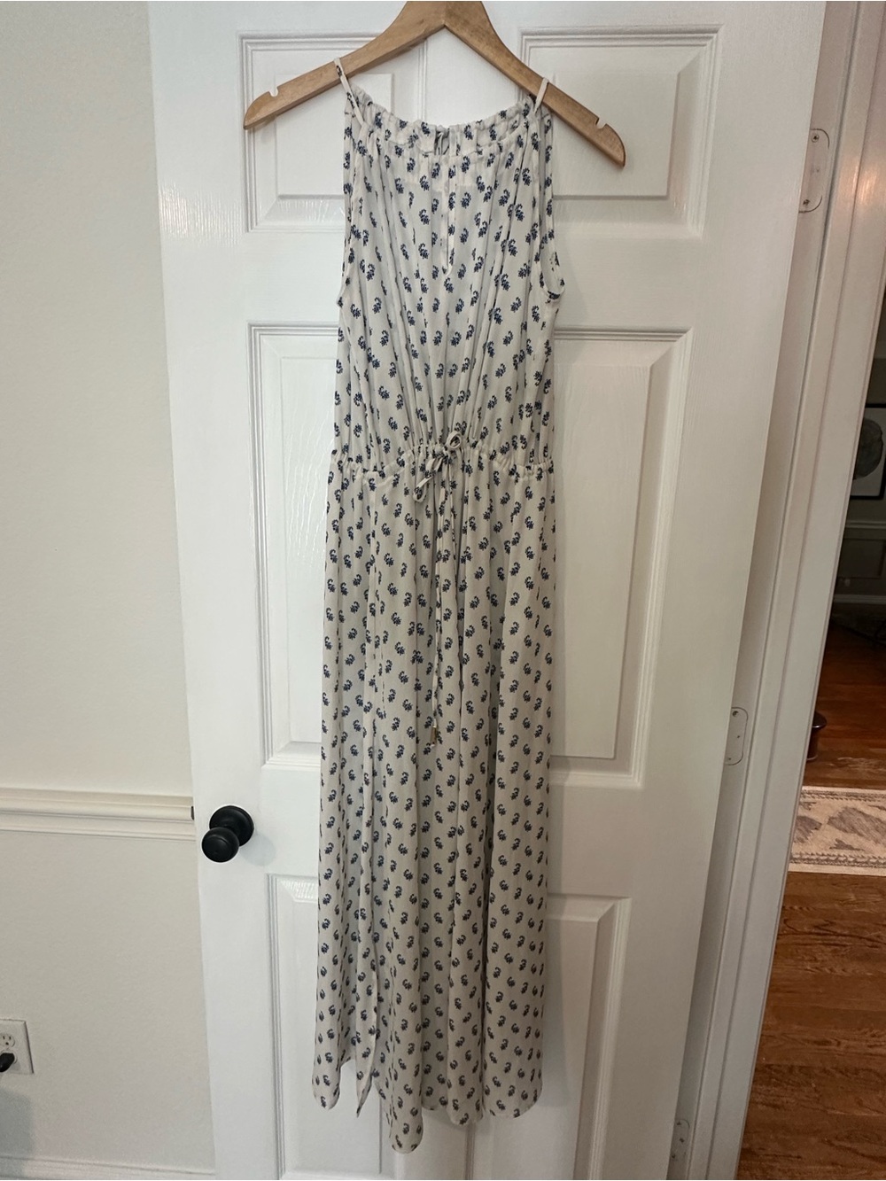 Veronica M Sleeveless Cream Maxi Dress with Navy Paisley Print